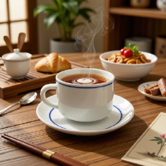 TAZA DESAYUNO con PLATO con VIROLA Azul