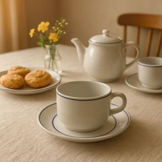 TAZA DESAYUNO con PLATO con VIROLA Azul