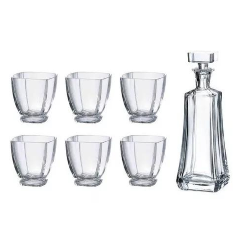 BOTELL�N CRISTAL AREZZO + 6 VASOS CRISTAL PLOMO BOHEMIA