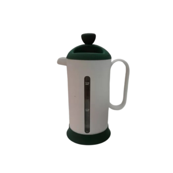 CAFETERA 4 TAZAS CON EMBOLO VERDE Y BLANCO