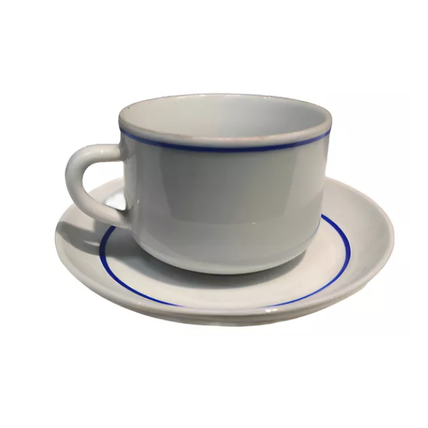 TAZA DESAYUNO con PLATO con VIROLA Azul