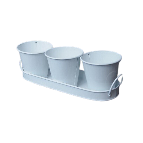 MACETA X 3 ZINC con BANDEJA - DIAMETRO: 11 CMS. � COLOR BLANCO