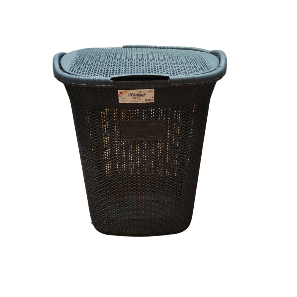 CESTO ROPA GRIS SIMIL RATTAN 65 LTS