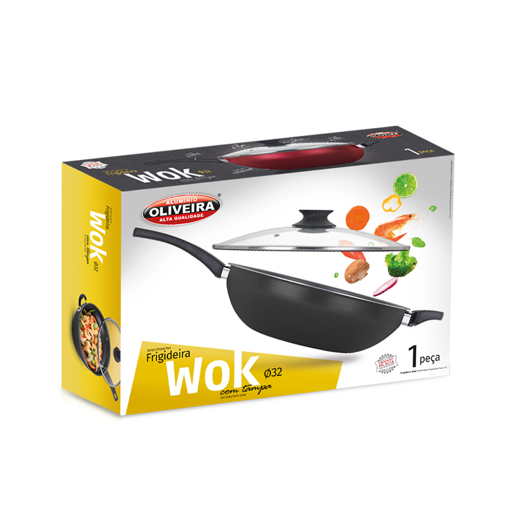 WOK de EXTRA FLON  CON TAPA en CAJA 32 CM OLIVEIRA