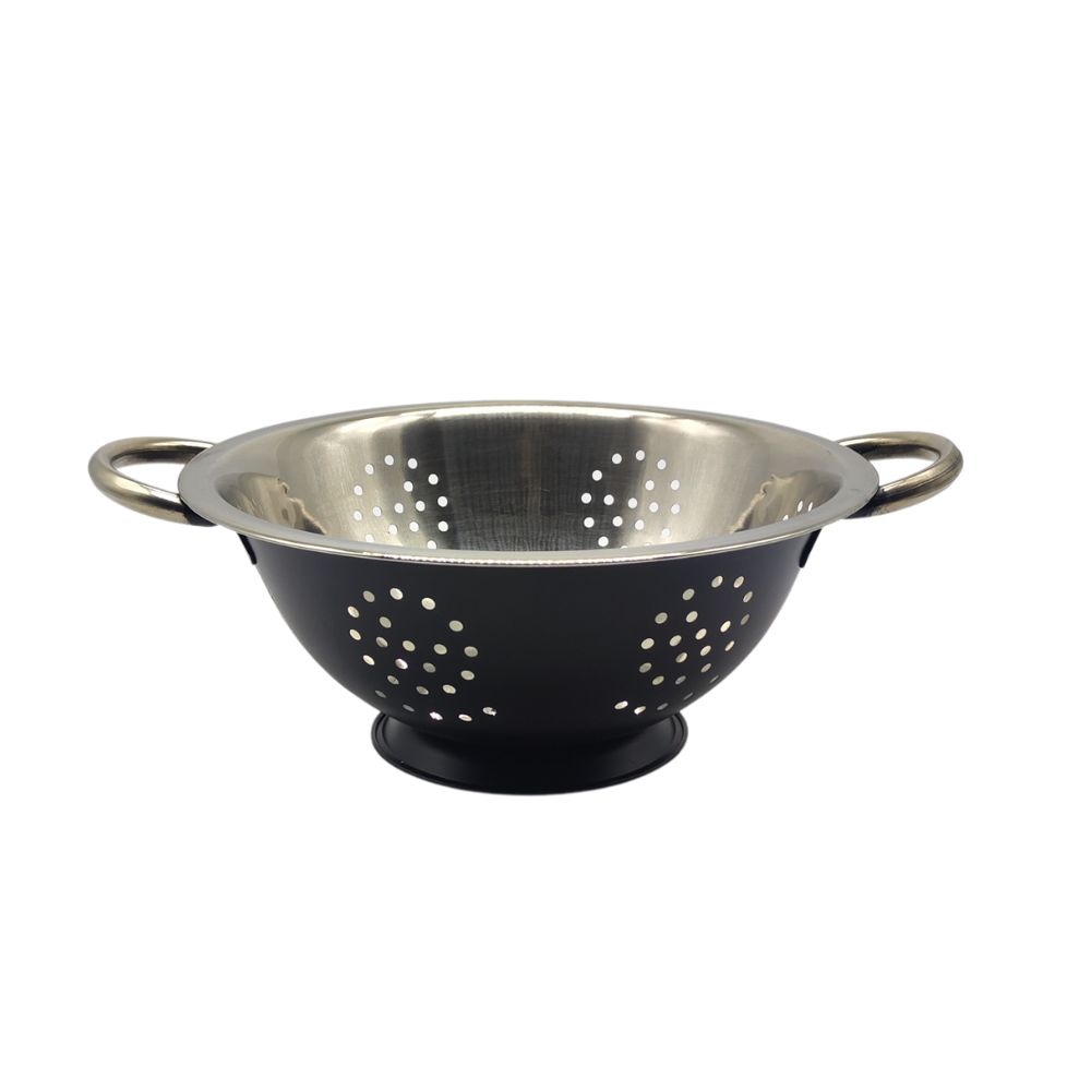 COLADOR PASTA C/PIE 24 CM NEGRO ACERO INOXIDABLE