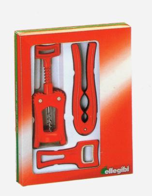 TRIO BAR EN CAJA (SACACORCHO � DESTAPADOR � ROMPE NUEZ)  - ROJO ELLEGIBI
