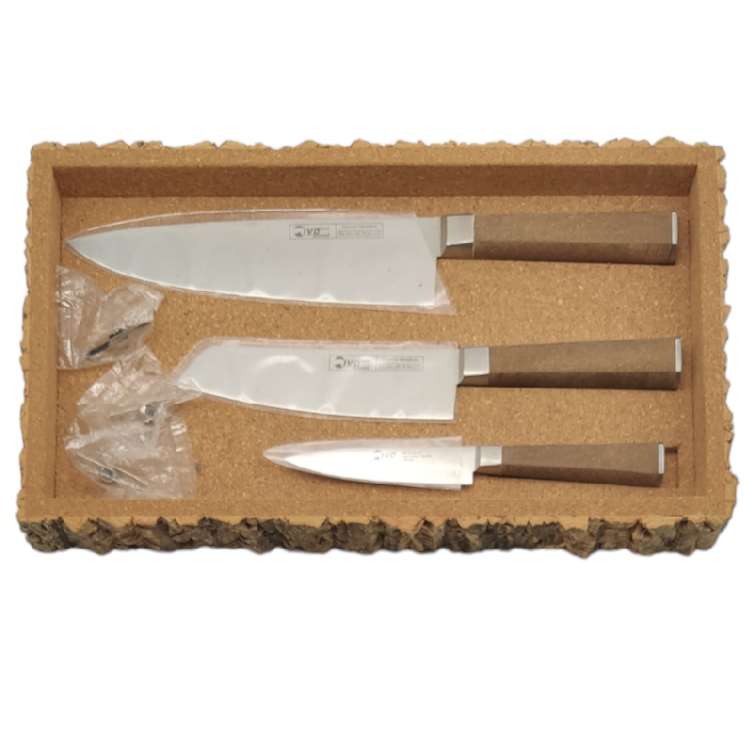 SET 3 CUCHILLAS + ESTUCHE CORCHO de REGALO IVO