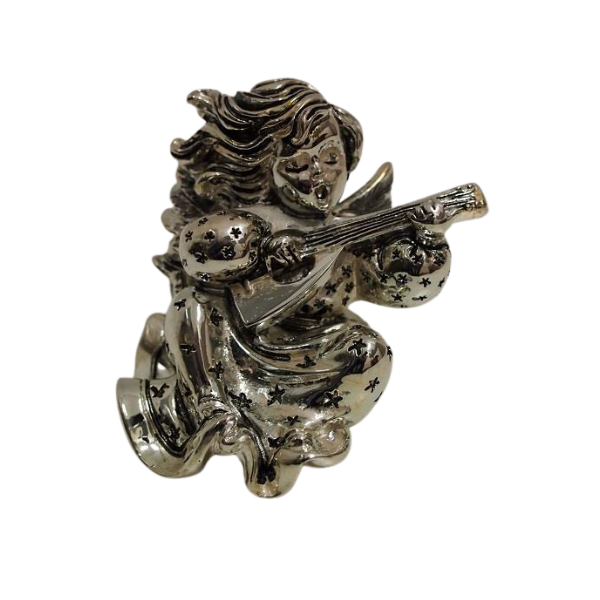 ANGEL CON GUITARRA Sentado  - PLATINA � 10 CMS.