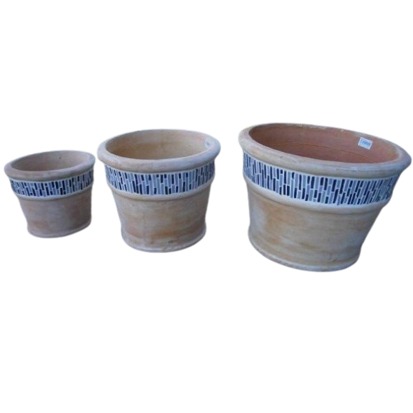 MACETA X 3 TERRACOTA CON MOSAICO  - 27 � 35 - 45
